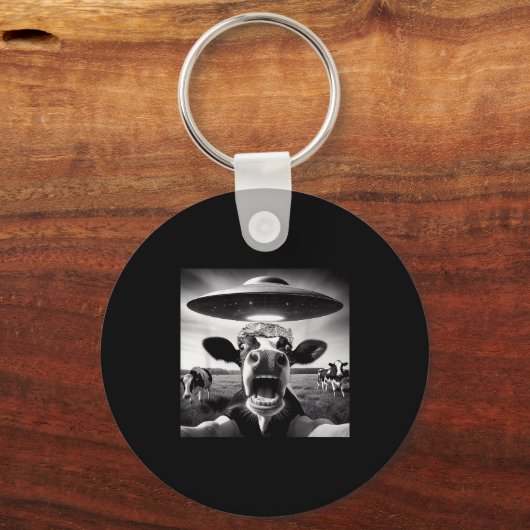 Funny Cow Abduction By Ufo Selfie - Hilarious Alie Schlüsselanhänger (Vorderseite)