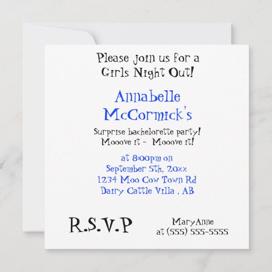 Funny Cow Bachelor oder Junggeselinnen-Abschied Einladung (Rückseite)