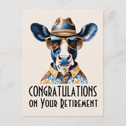 Funny Cow Cowboy Herzlichen Glückwunsch zur Pensio Postkarte (Vorderseite)