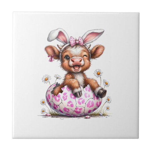 Funny Cow Easter Rabbit Cute Highland Cows Lover E Fliese (Vorderseite)