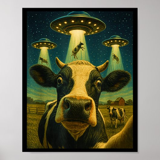 Funny Cow Farm Alien Selfie Ufo Zoo Boys Girls Kid Poster (Vorne)
