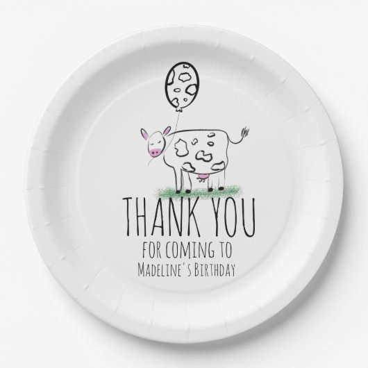 Funny Cow Farm Animal Birthday Party Danke Pappteller (Vorderseite)
