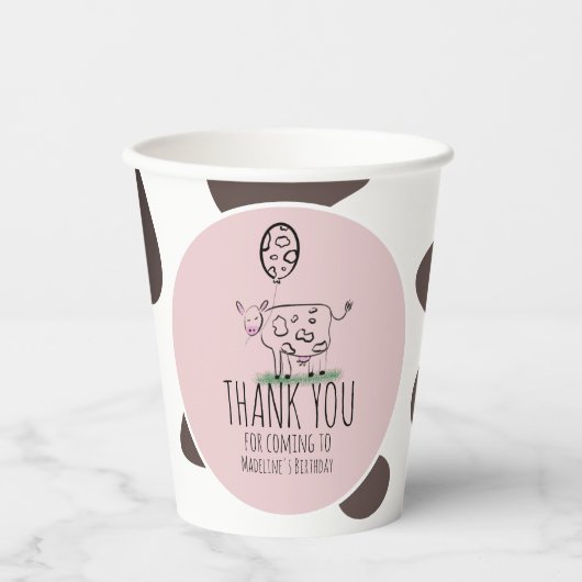 Funny Cow Farm Animal Birthday Party Pink Pappbecher (Vorderseite)