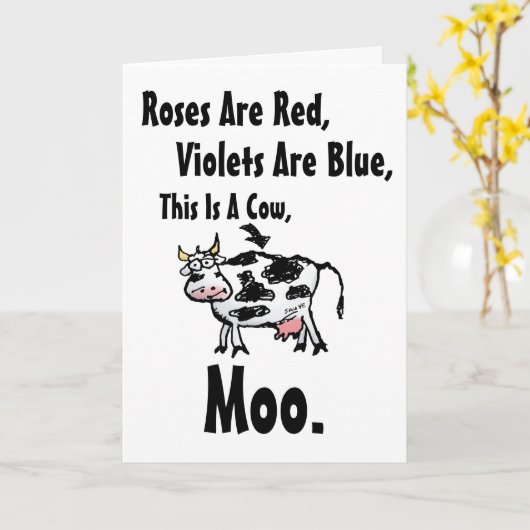 Funny Cow Gedicht Geburtskarte Karte (Gelbe Blume)