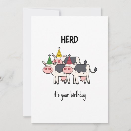 Funny Cow Herd Pun Birthday Card (Vorderseite)