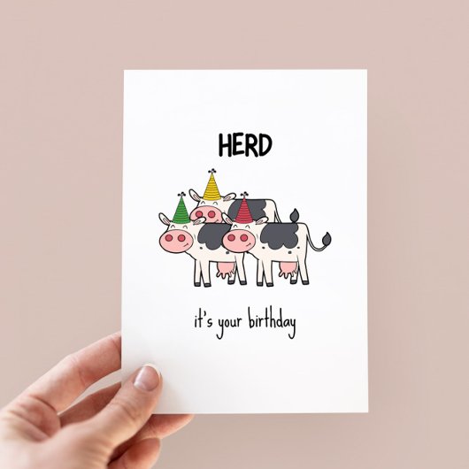 Funny Cow Herd Pun Birthday Card
