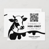 FUNNY COW MOO-VING REAL ANWESEN MAILER CARD ANKÜNDIGUNGSPOSTKARTE (Vorne/Hinten)