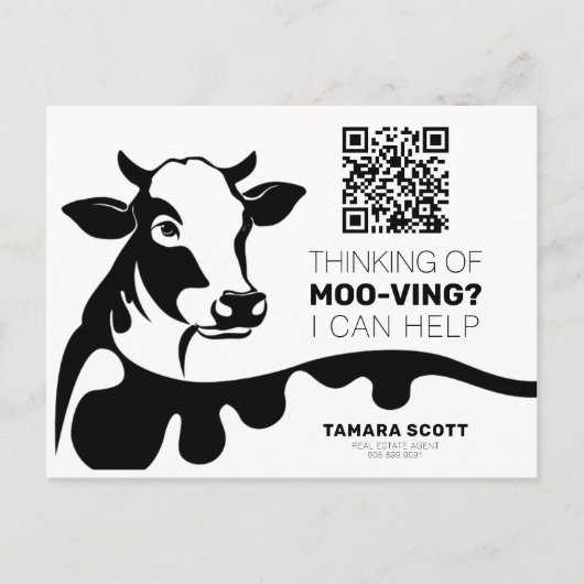 FUNNY COW MOO-VING REAL ANWESEN MAILER CARD ANKÜNDIGUNGSPOSTKARTE (Vorderseite)