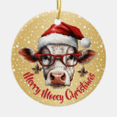 Funny Cow Mooey Weihnachten Gold Star Hintergrund Keramik Ornament (Vorne)