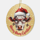 Funny Cow Mooey Weihnachten Gold Star Hintergrund Keramik Ornament (Links)