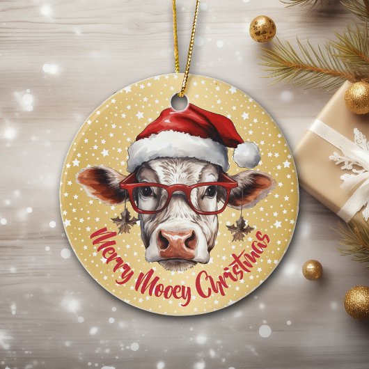 Funny Cow Mooey Weihnachten Gold Star Hintergrund Keramik Ornament