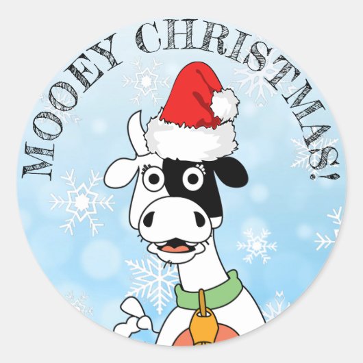 Funny Cow Mooey Weihnachtskleber Runder Aufkleber (Vorderseite)