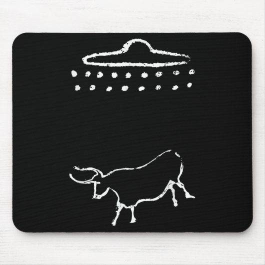 Funny Cow oder Steer Ufo Alien Alte Höhlenmalerei Mousepad (Vorne)