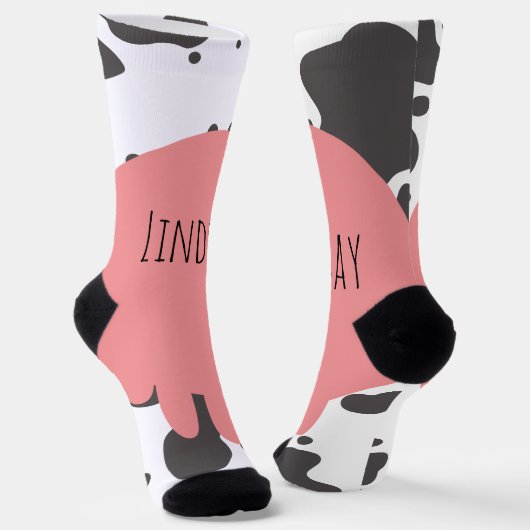Funny Cow Pink Name Muster Socken (Gewinkelt)
