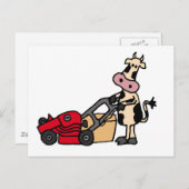 Funny Cow Pushing Red Rasenmäher Cartoon Postkarte (Vorne/Hinten)