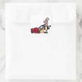 Funny Cow Pushing Red Rasenmäher Cartoon Quadratischer Aufkleber (Tasche)