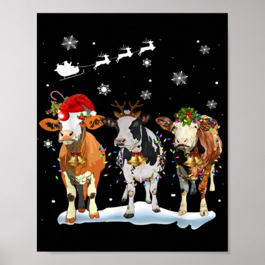Funny Cow Santa Merry Christmas Xmas Lights Pajama Poster (Vorne)