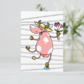 Funny Cow tanzen mit Blume Dankeskarte (Stehend Vorderseite)