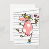 Funny Cow tanzen mit Blume Dankeskarte (Vorne/Hinten)