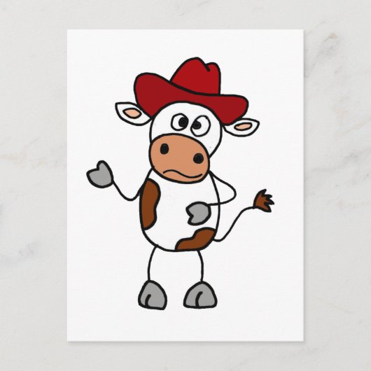 Funny Cow trägt Red Cowboy Hat Postkarte (Vorderseite)