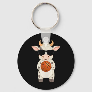 Funny Cow Wear Sungles Playing Basketball Tank Schlüsselanhänger