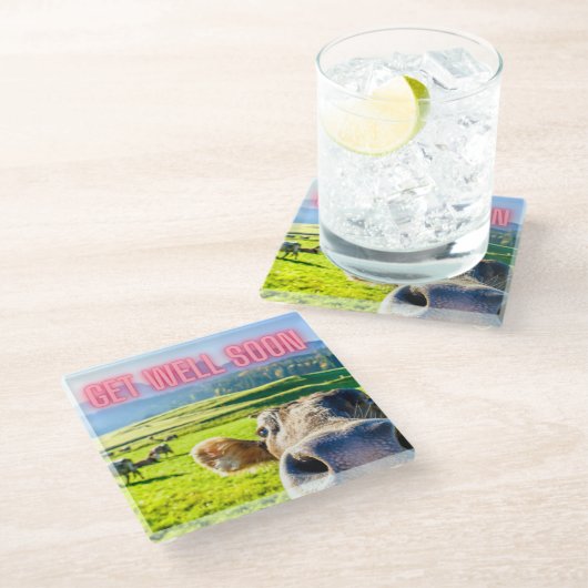 Funny Cow wird bald gut Glasuntersetzer (Schrägansicht)