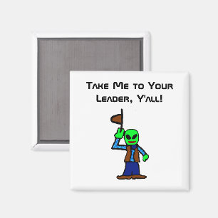 Funny Cowboy Alien Cartoon mit UFO-Entführung Magnet