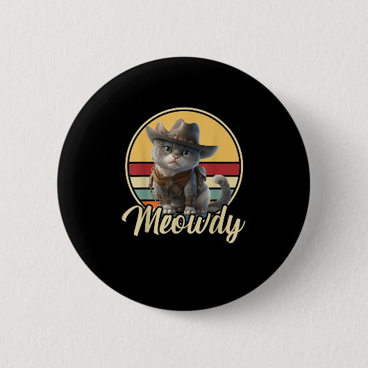 Funny Cowboy Cat Mashup Meow Howdy Kitten Lovers m Button (Vorderseite)