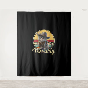 Funny Cowboy Cat Mashup Meow Howdy Kitten Lovers m Wandteppich