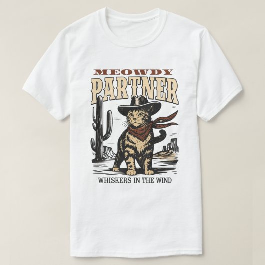 Funny Cowboy Cat - Meowdy Partner Western Cat T-Shirt (Design vorne)
