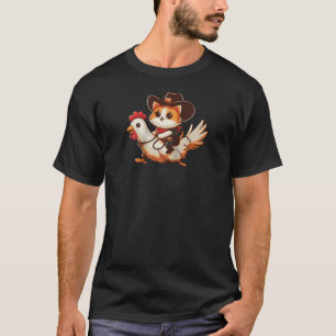 Funny Cowboy Cat Riding Chicken Western für Chicke T-Shirt
