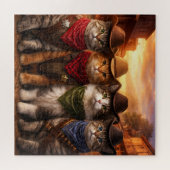 Funny Cowboy Cats Puzzle | Cute Western Cat Art (Horizontal)