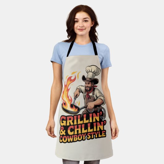 Funny Cowboy Chef “GRILLIN’&CHILLIN’ COWBOY STYLE” Schürze (Getragen)