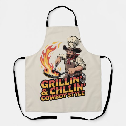 Funny Cowboy Chef “GRILLIN’&CHILLIN’ COWBOY STYLE” Schürze (Vorderseite)