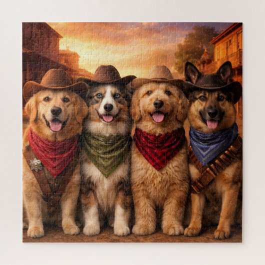 Funny Cowboy Dogs Puzzle | Wild West Dog Art (Vertikal)
