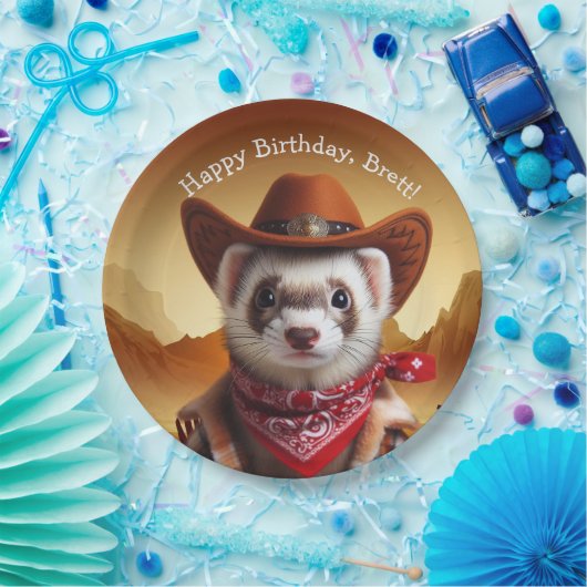 Funny Cowboy Ferret Western Style Geburtstag Pappteller (Party)