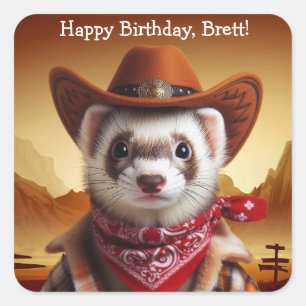 Funny Cowboy Ferret Western Style Geburtstag Quadratischer Aufkleber