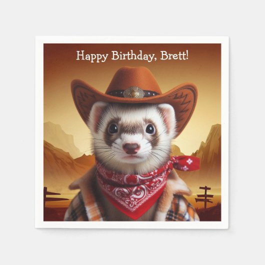 Funny Cowboy Ferret Western Style Geburtstag Serviette (Vorderseite)