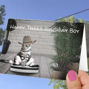 Funny Cowboy Hat Cat auf einem Vakuum Geburtstagsk Karte