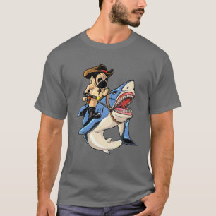 Funny Cowboy Mops Riding Shark Western Country Mop T-Shirt