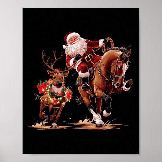 Funny Cowboy Santa Bulldogging Weihnachtscowboy Wi Poster (Vorne)
