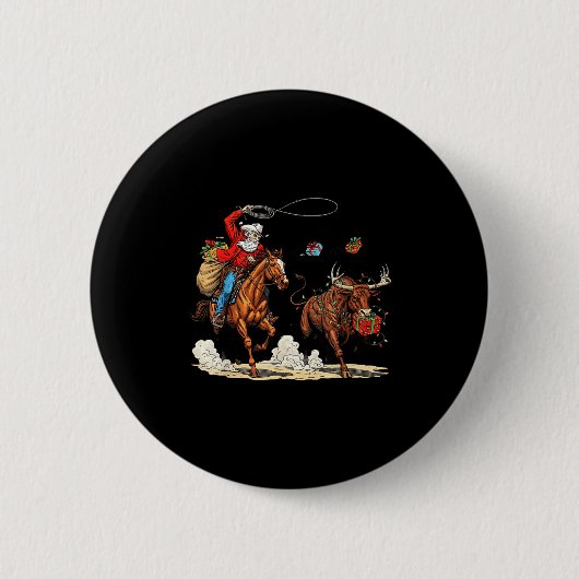 Funny Cowboy Santa Christmas Holiday Western Style Button (Vorderseite)