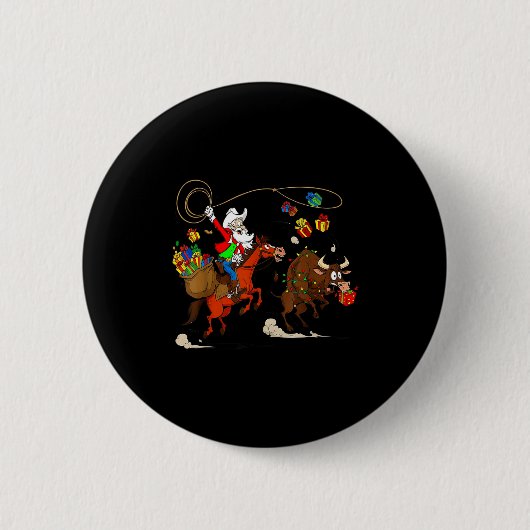 Funny Cowboy Santa Christmas Holiday Western Style Button (Vorderseite)