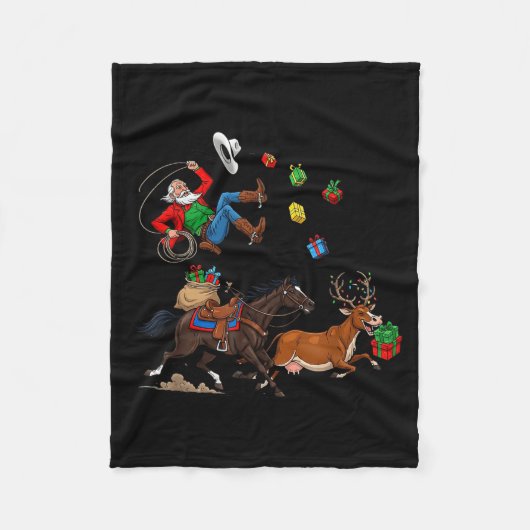 Funny Cowboy Santa Christmas Holiday Western Style Fleecedecke (Vorderseite)