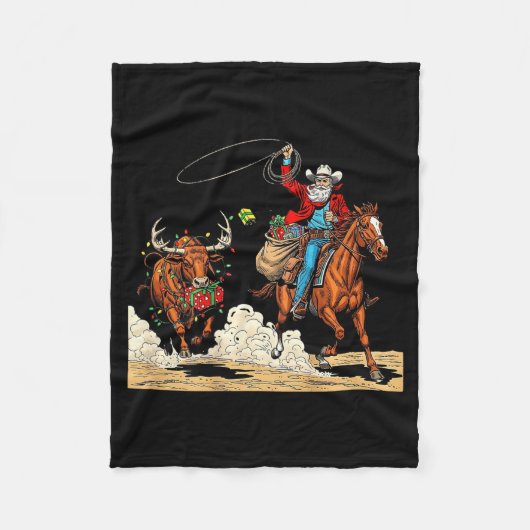 Funny Cowboy Santa Christmas Holiday Western Style Fleecedecke (Vorderseite)
