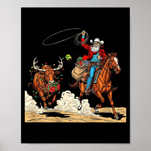 Funny Cowboy Santa Christmas Holiday Western Style Poster (Vorne)