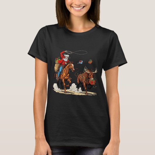 Funny Cowboy Santa Christmas Holiday Western Style T-Shirt (Vorderseite)