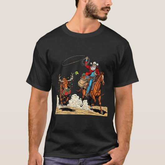 Funny Cowboy Santa Christmas Holiday Western Style T-Shirt (Vorderseite)