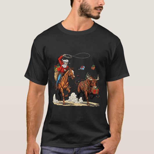 Funny Cowboy Santa Christmas Holiday Western Style T-Shirt (Vorderseite)