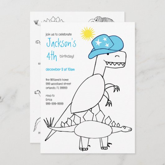 Funny Cowboy Trex Dinosaur Kindergeburtstag Einladung (Vorne/Hinten)